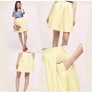 Anthropologie Hutch Lemon Zest Yellow Size 4 Embroidered Pleated Puff Mini Skirt